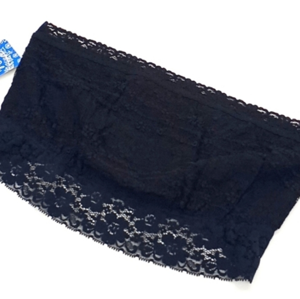 Free People Scalloped Lace Strapless Bandeau Bralette Black